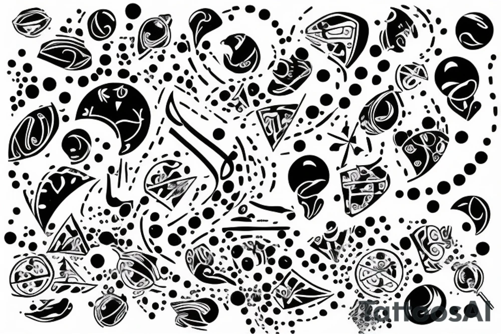fine line tattoo with various size dots and musical notes tattoo idea