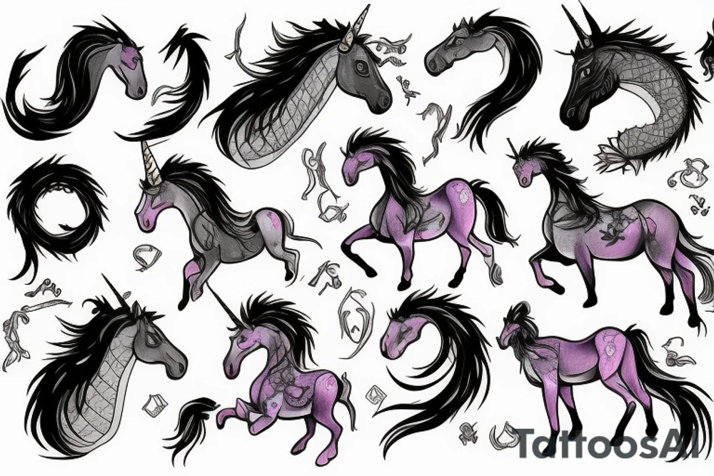 an unicorn besides a dragon tattoo idea