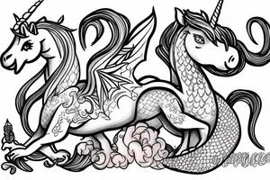 an unicorn and dragon in love tattoo idea