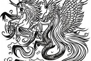 an unicorn and dragon in love tattoo idea