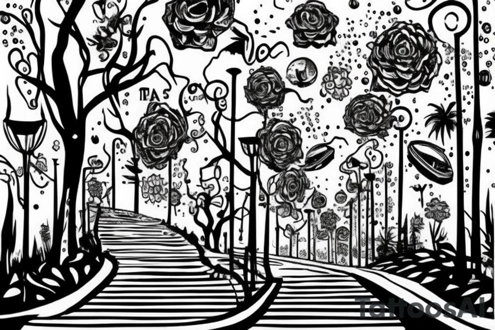 road leading up to building in far background california tattoo idea