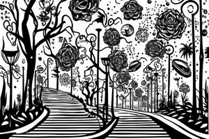 road leading up to building in far background california tattoo idea