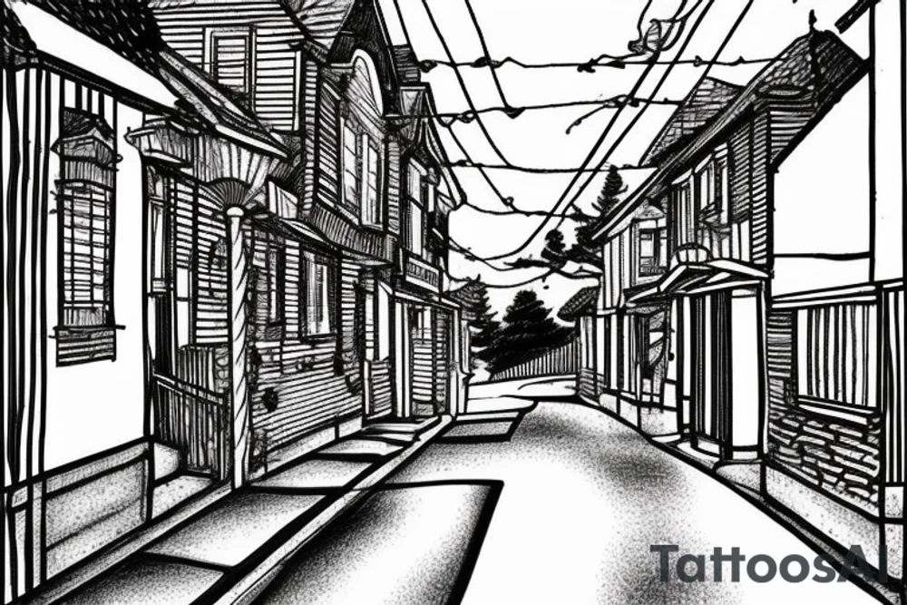 road leading up to building in background california tattoo idea