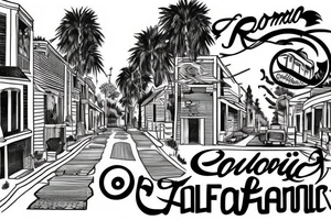 road leading up to building in background california tattoo idea