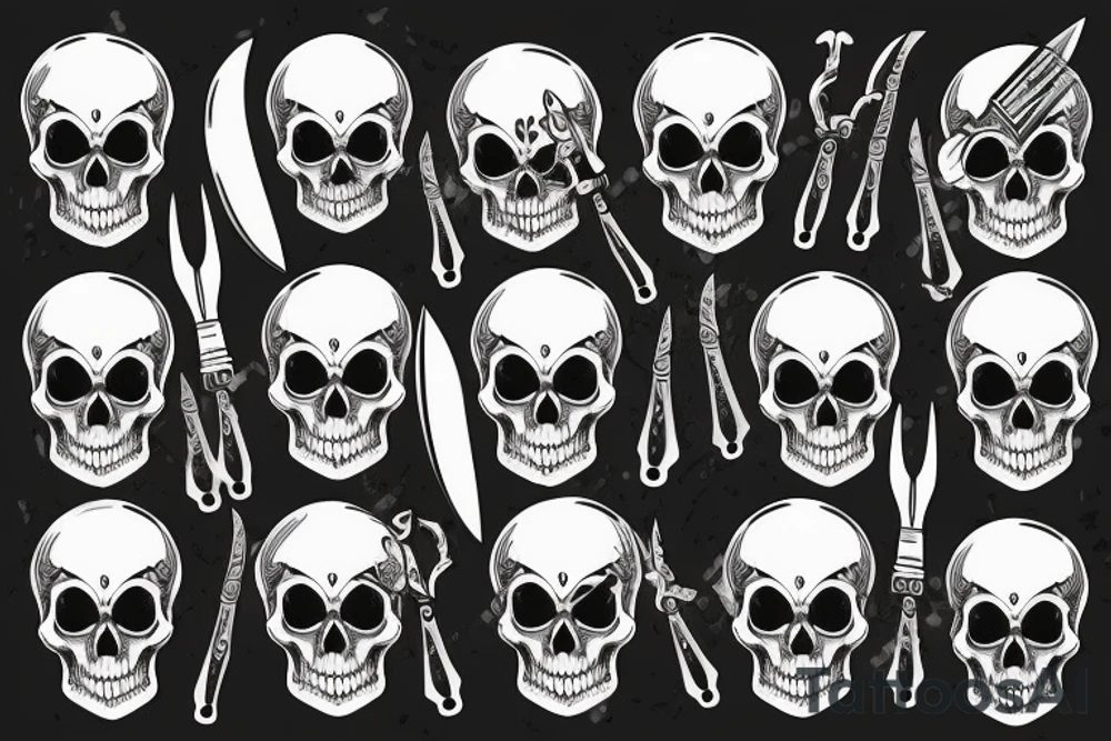 Skull with knife in head tattoo idea