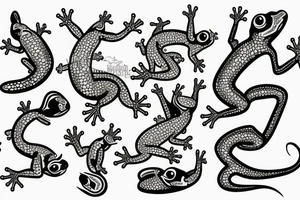 Gecko and Boston terrier dancing together near a waterfall tattoo idea