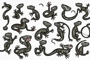 Gecko and Boston terrier dancing together near a waterfall tattoo idea
