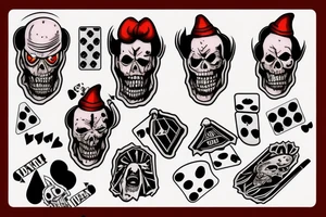 dice, dead mans hand,creepy evil clown smoking a joint tattoo idea