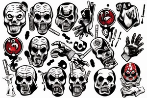 dice, dead mans hand,creepy evil clown smoking a joint tattoo idea