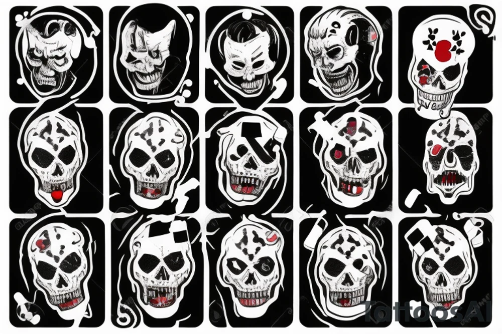 dice, dead mans hand,creepy evil clown smoking a joint tattoo idea