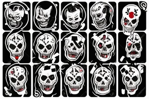 dice, dead mans hand,creepy evil clown smoking a joint tattoo idea