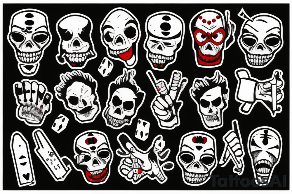 dice, dead mans hand,creepy evil clown smoking a joint tattoo idea
