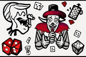 creepy evil clown smoking a joint throwing dice with aces and 8s tattoo idea