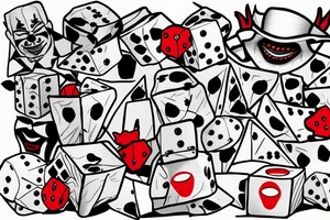 creepy evil clown smoking a joint throwing dice with aces and 8s tattoo idea