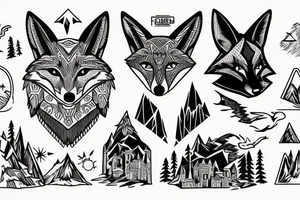 mountain in the shape of a fox with a dark castle in on top tattoo idea