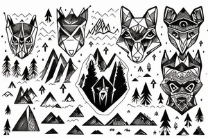 mountain in the shape of a fox with a dark castle in on top tattoo idea