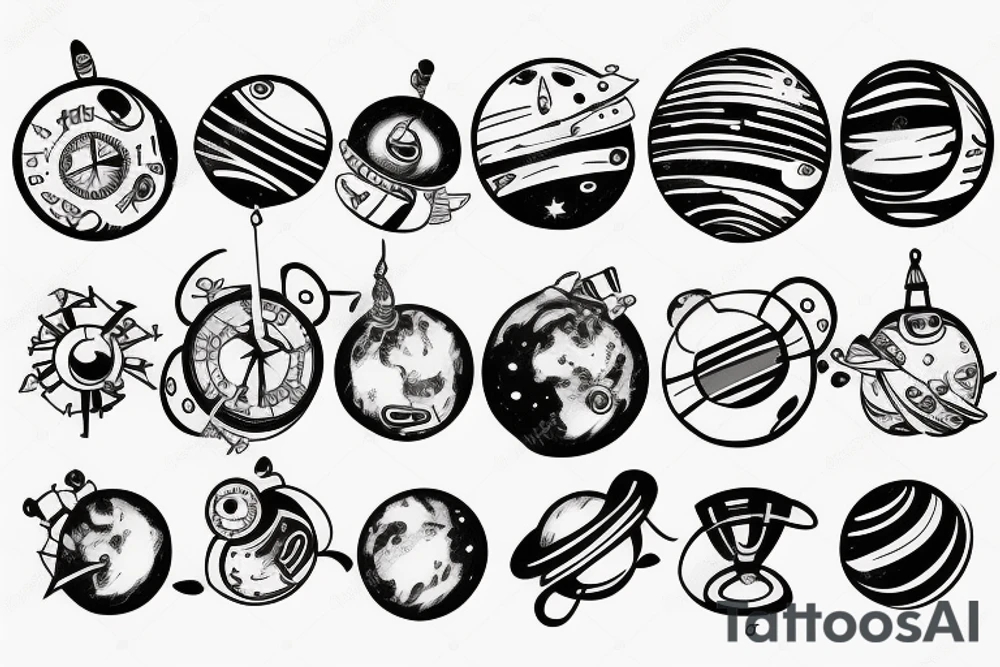 ac clock as a planet in space tattoo idea