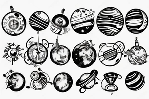 ac clock as a planet in space tattoo idea