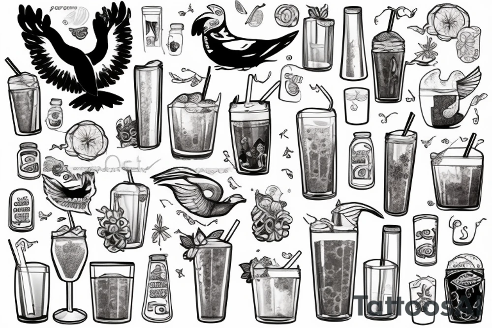 A seagle drinks smoothie tattoo idea