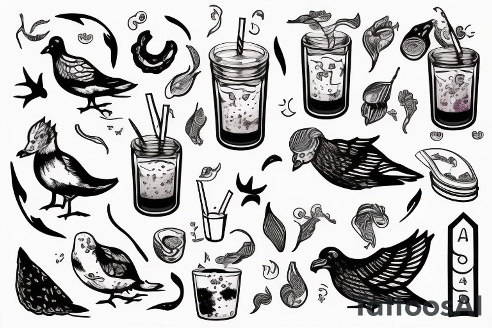A seagle drinks smoothie tattoo idea