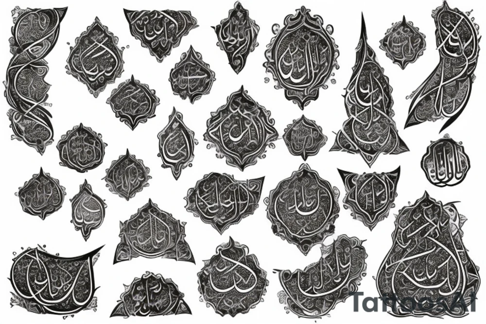 Shoulder down to elbow with Islamic and Arabic art and shadows tattoo idea