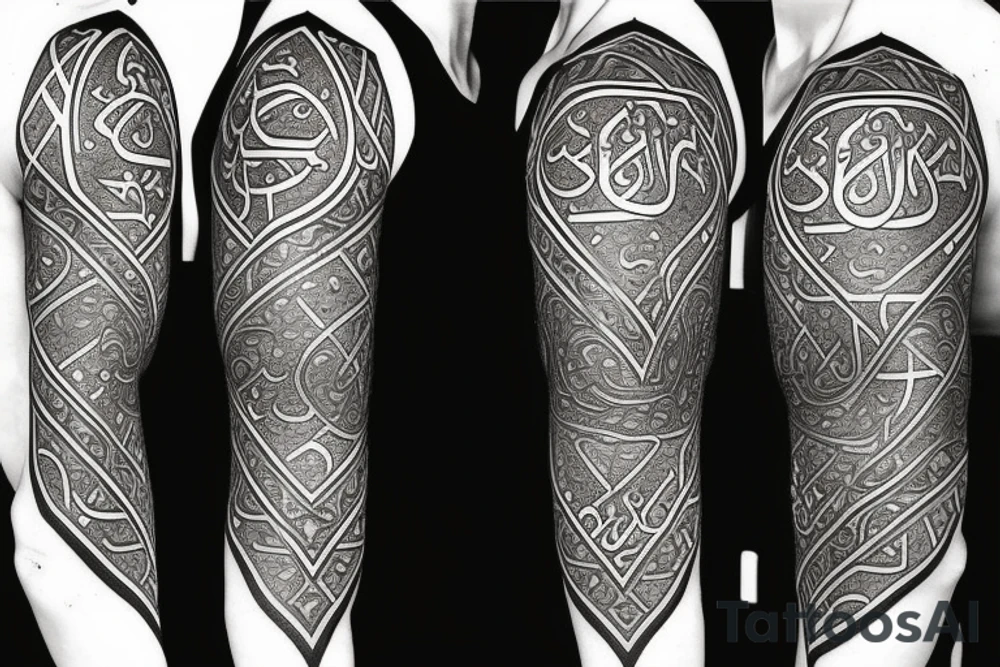 Shoulder down to elbow with Islamic and Arabic art and shadows keep it light tattoo idea