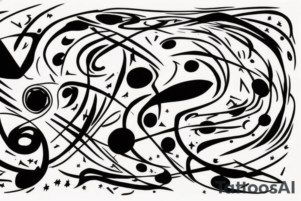 An abstract or symbolic representation of a battle scene, such as a series of swirling lines or shapes representing the chaos of battle, with your children's names written in Arabic incorporated into the design tattoo idea