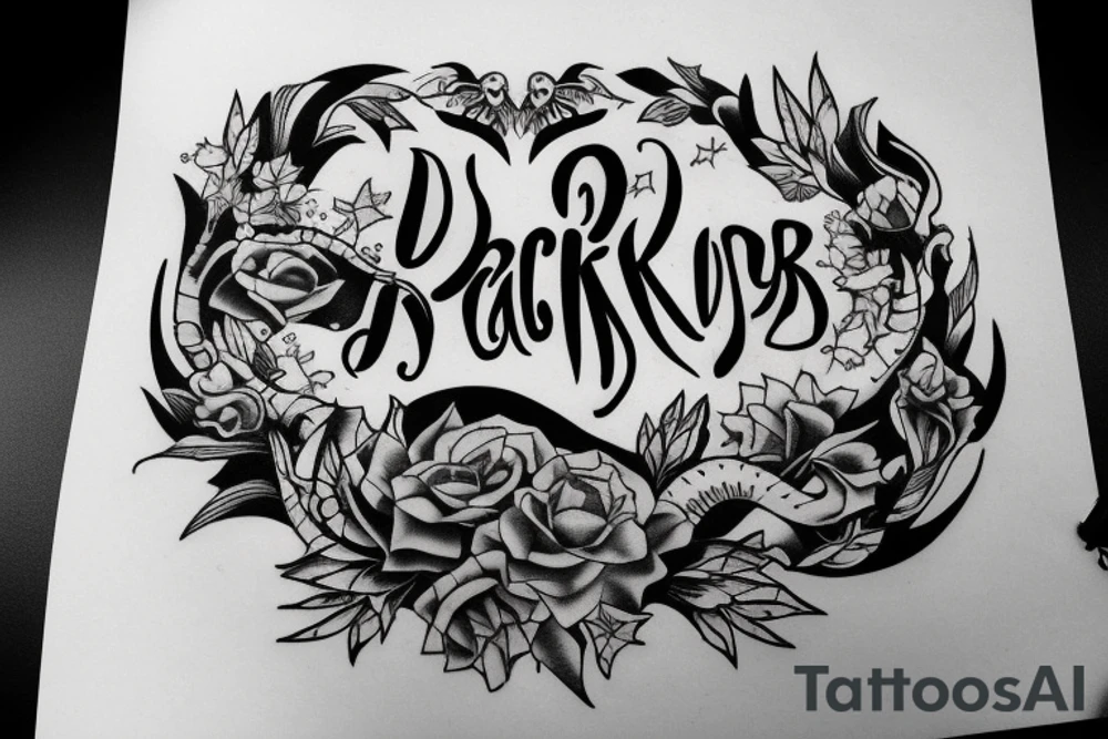 Hanya dark lettering belly tattoo idea
