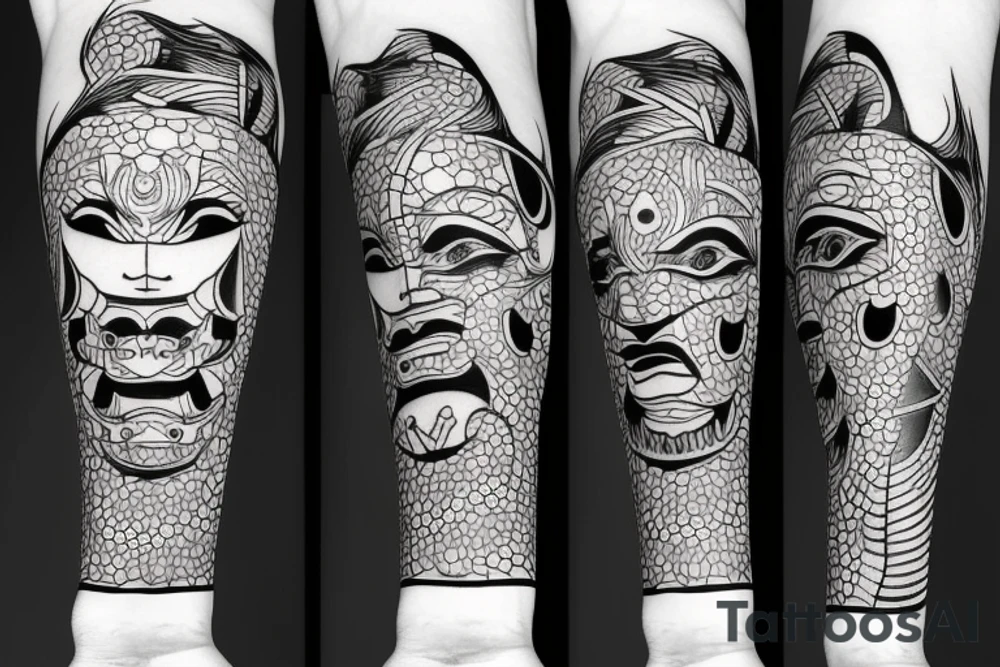 Oni faces with lines tattoo idea