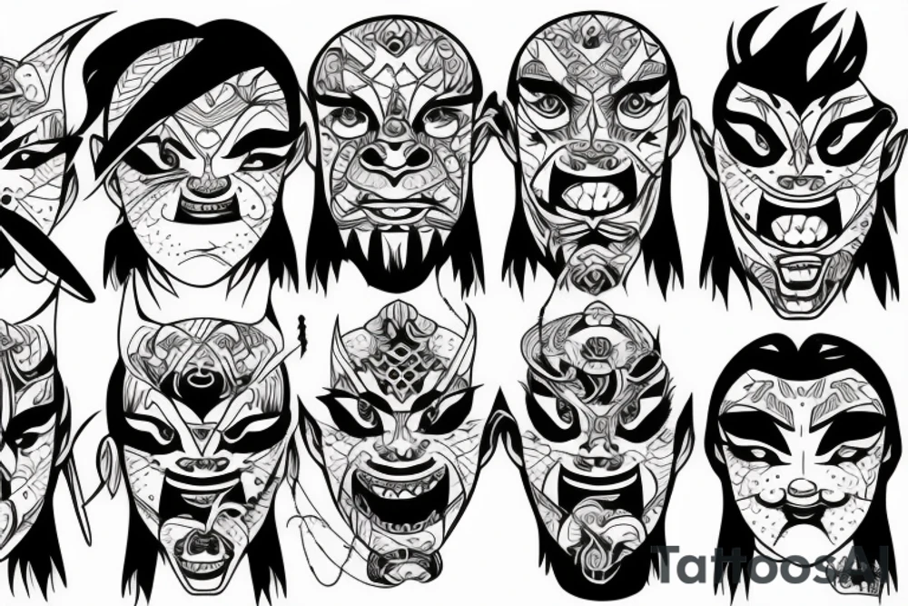 Oni faces with lines tattoo idea