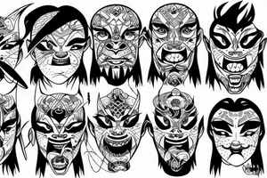 Oni faces with lines tattoo idea