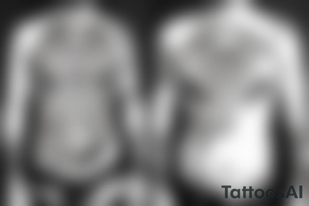 Oni faces with thick lines on stomach tattoo idea