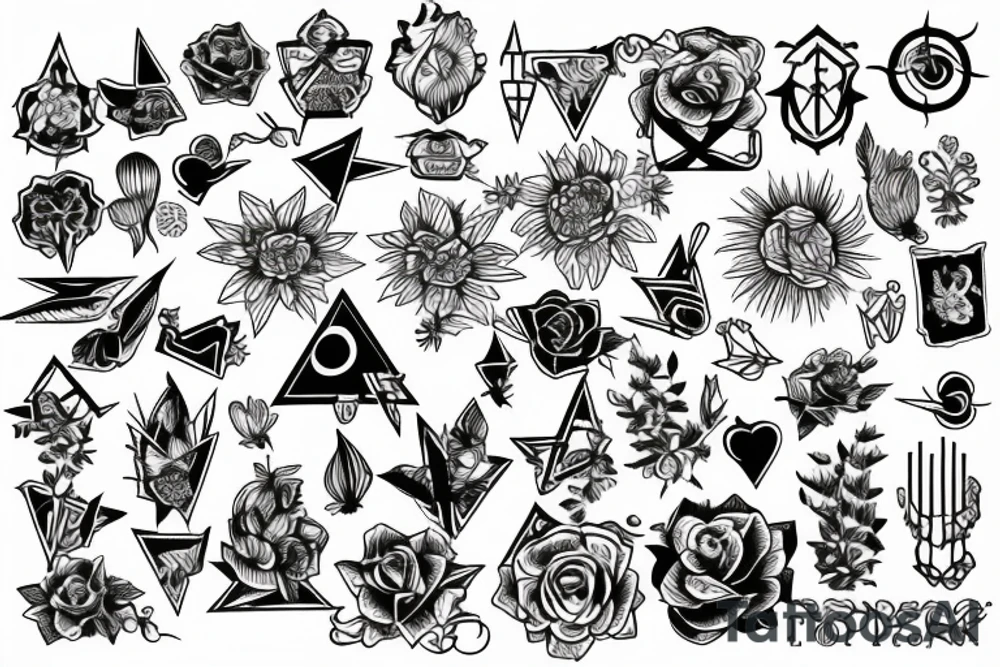 Patchwork nature symbols tattoo idea