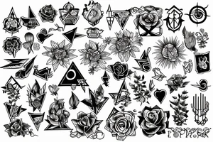 Patchwork nature symbols tattoo idea
