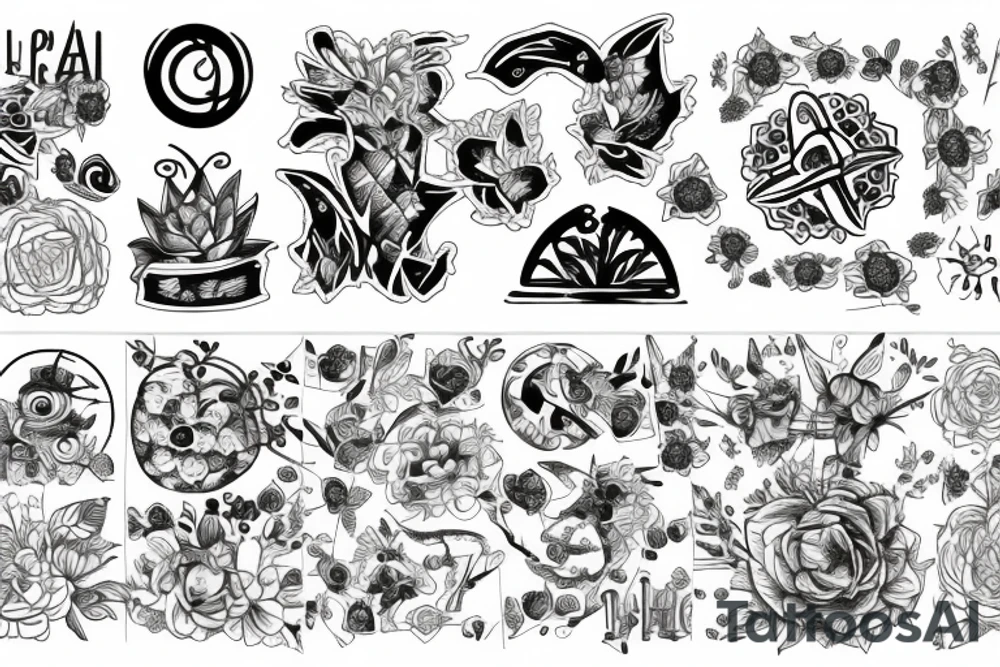 Patchwork nature symbols tattoo idea