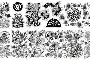 Patchwork nature symbols tattoo idea