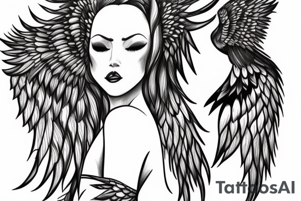 girl with wings on thigh tattoo idea