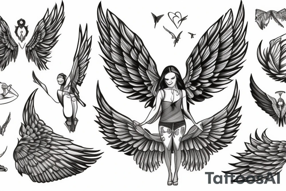 girl with wings on thigh tattoo idea