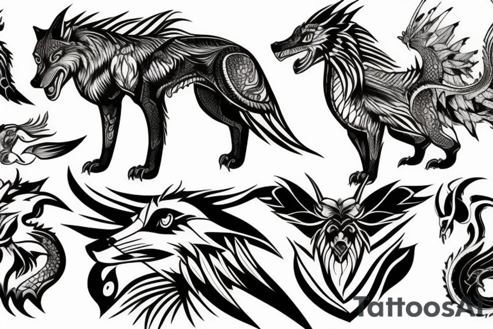 A stylized depiction of a favorite animal or creature, such as a wolf, dragon, or bird of prey tattoo idea