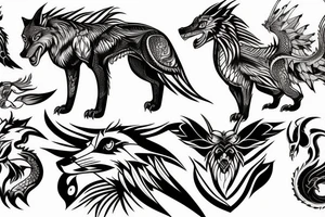 A stylized depiction of a favorite animal or creature, such as a wolf, dragon, or bird of prey tattoo idea