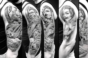 Sleeve with warriors fighting in Greece tattoo idea