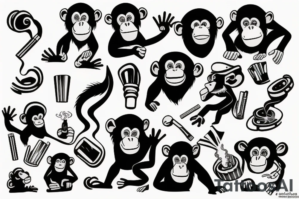 Chimpanzee blowing smoke tattoo idea