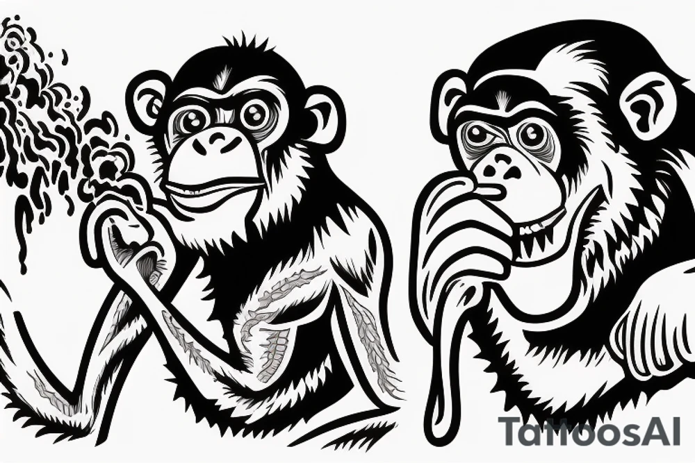 Chimpanzee blowing smoke out their mouth at a Chinese dragon tattoo idea
