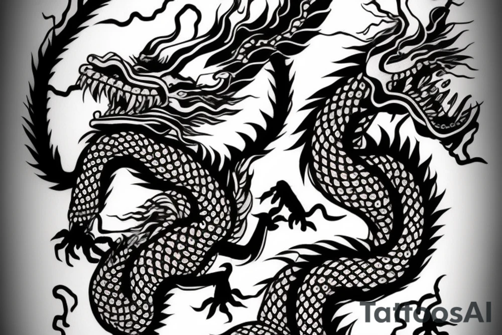 Chinese dragon breathing fire on a stoned chimpanzee tattoo idea