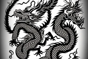 Chinese dragon breathing fire on a stoned chimpanzee tattoo idea