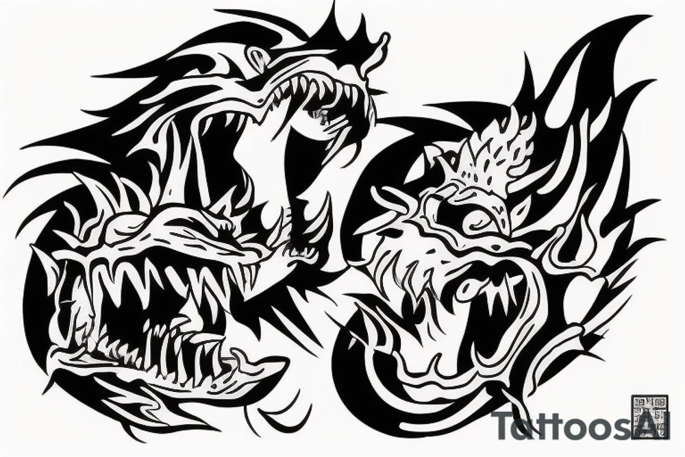 dragon breathing fire on a chimpanzee in flames tattoo idea