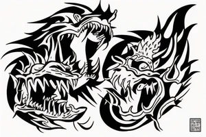 dragon breathing fire on a chimpanzee in flames tattoo idea
