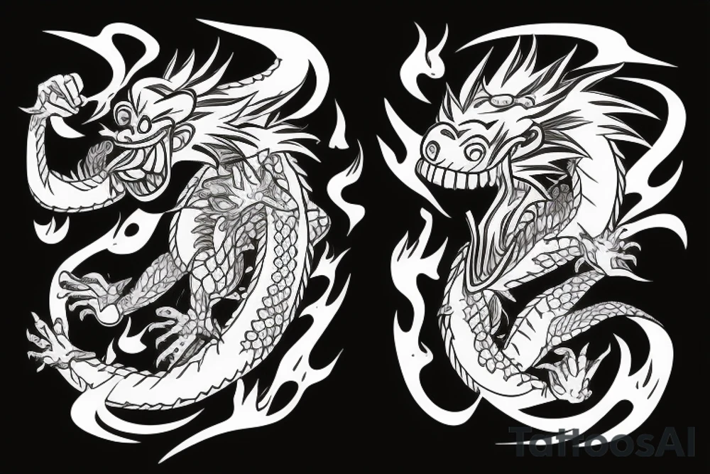dragon breathing fire on a chimpanzee in flames tattoo idea