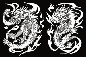 dragon breathing fire on a chimpanzee in flames tattoo idea