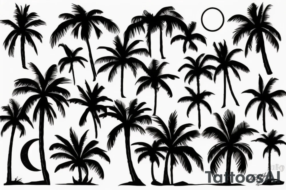 Palm tree with moon tattoo idea